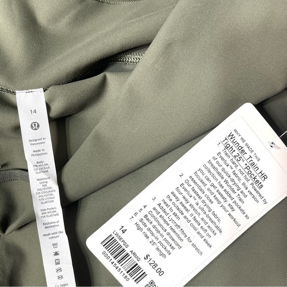 Lululemon Wunder Train High Rise Tights Pants Pockets Leggings Army Green 14 NWT - Picture 8 of 11